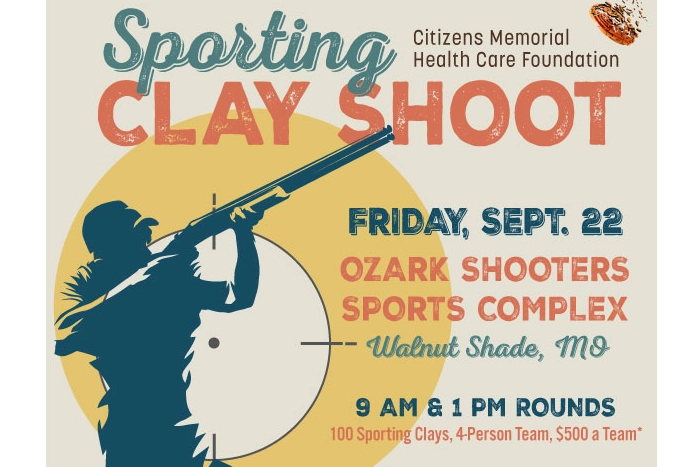 Outline of a man shooting clay and event details in text
