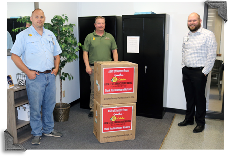 AJ Lutz and Steve Skopec, Tracker Marine in Bolivar, and Jarrett Finnell, CMH director of Materials Management